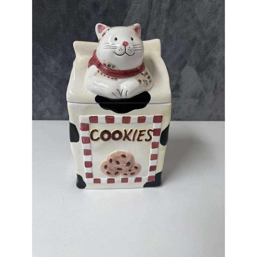 Cookie Jar Kitten Popping Out Of Top Of Milk Carton Ceramic Jay Import
